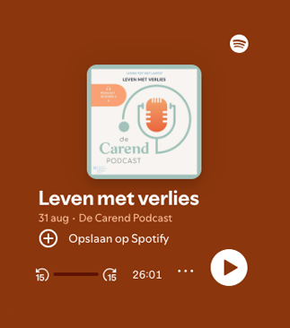 <b>Leven met verlies</b> <br>In deze podcastaflevering van De Carend Podcast staan de thema’s rouw en nazorg centraal. Hoe ga je om met (levend) verlies?
